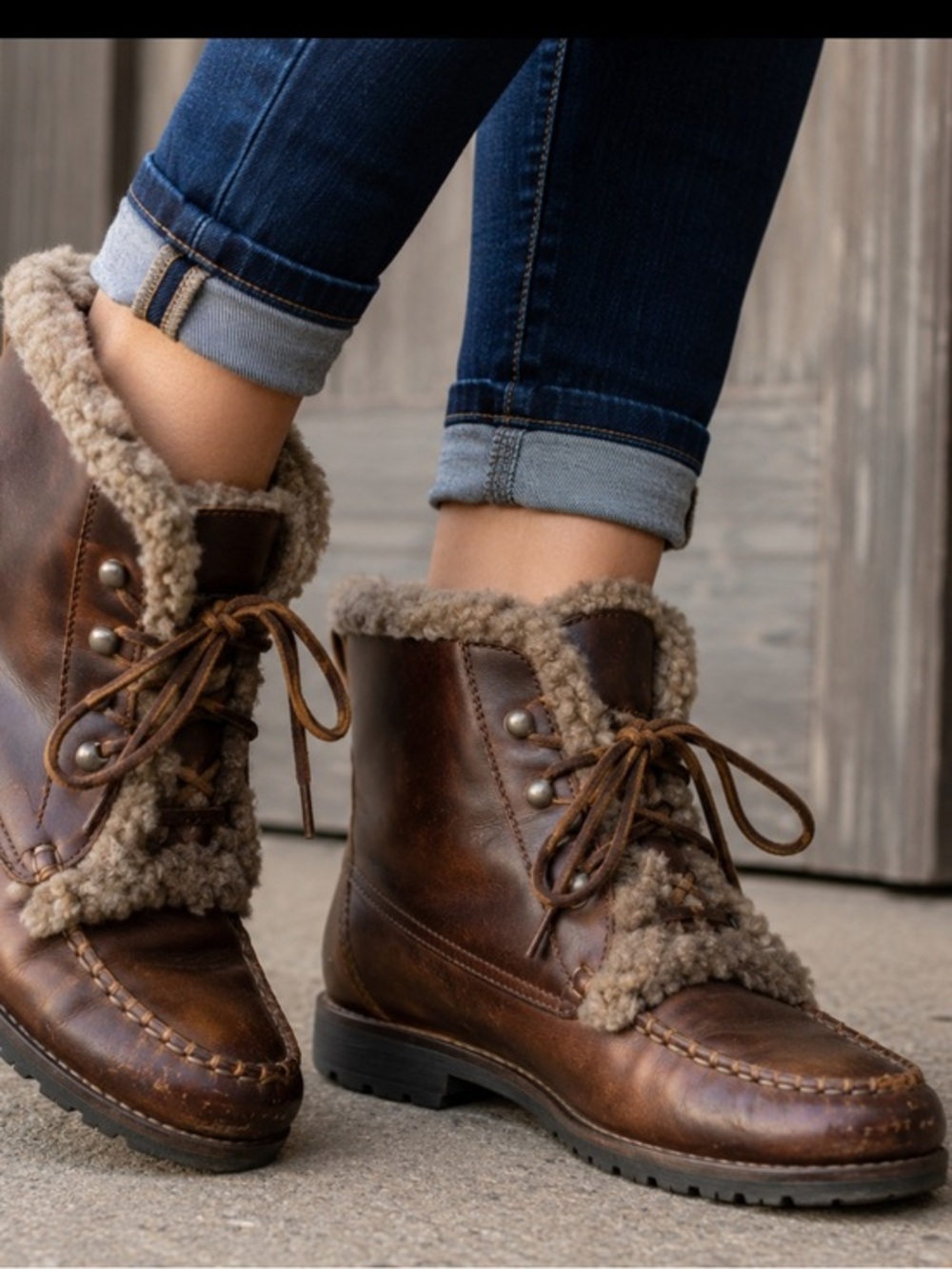 Cole Haan Genuine Leather Shearling Lined Ankle Boots Brown Size 7